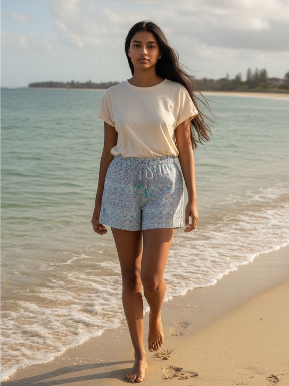 Cabana Life Aqua & Blue Printed Drawstring Shorts with Tassels